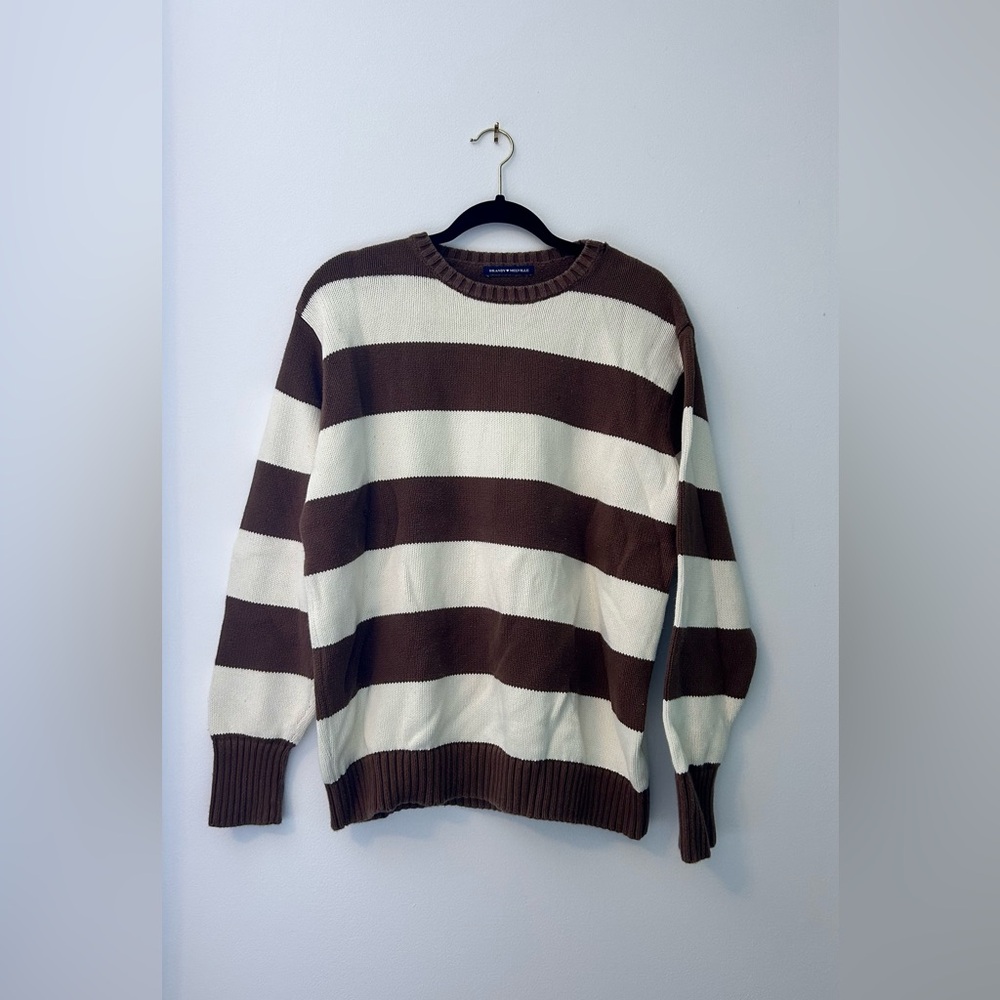 Brandy Melville Chocolate and Cream Striped Crewneck Sweater